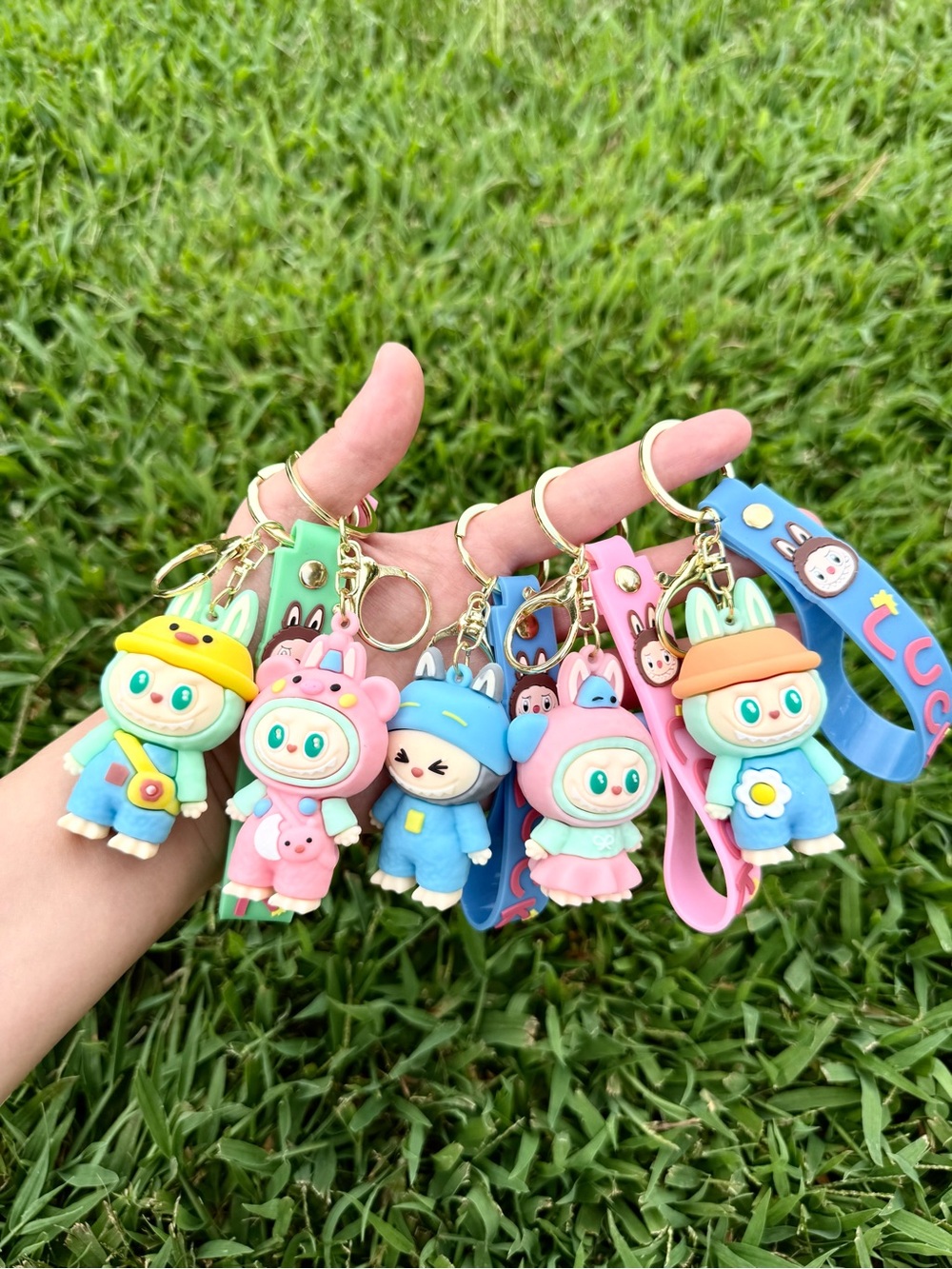 Cute Luck The Monster Labubu Bunny Keychain Charm - Pink, Blue, Green